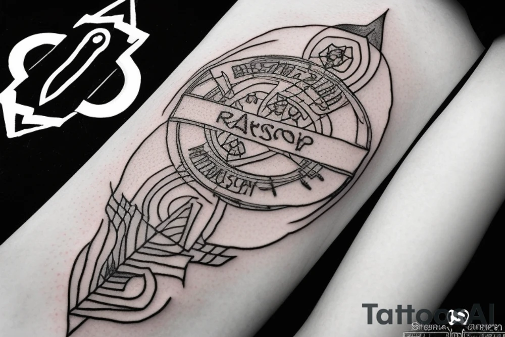 'everything happens for a reason' in ring/circular style around the forearm that also incorporates an arrow with a cancer ribbon arrowhead, a tulip and a star of david. I envision the letters of the quote to be approximately 1-2cm tall tattoo idea