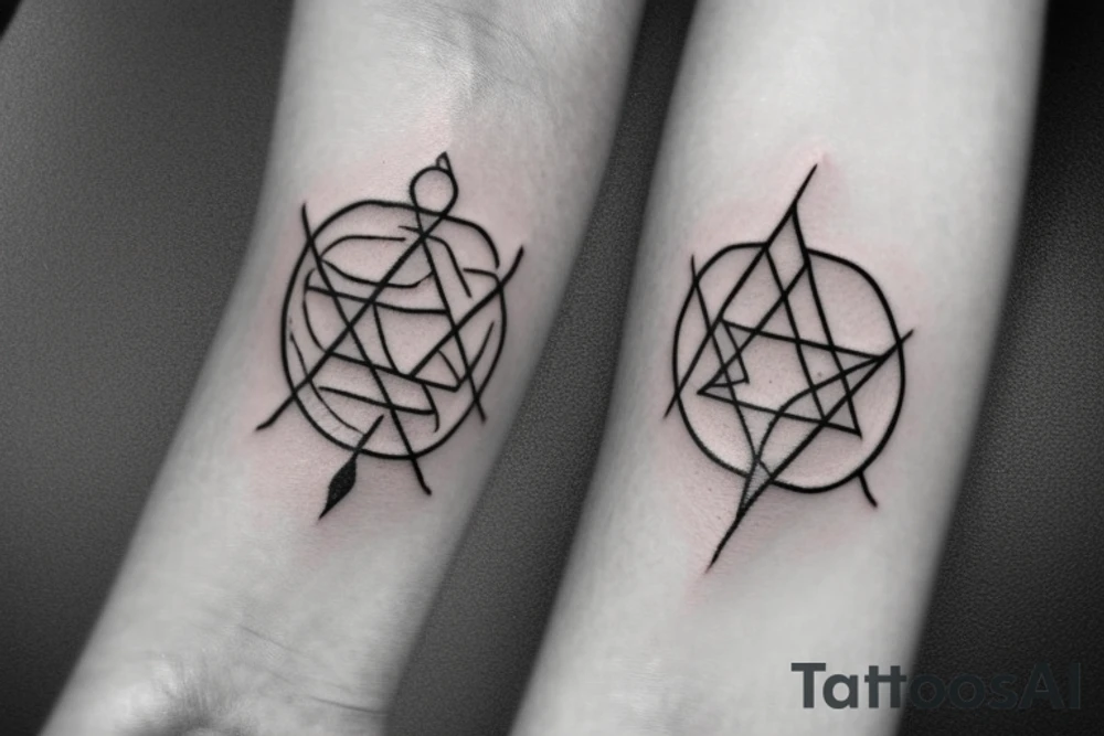 'everything happens for a reason' in ring/circular style around the forearm that also incorporates an arrow with a cancer ribbon arrowhead, a tulip and a star of david. I envision the letters of the quote to be approximately 1-2cm tall tattoo idea