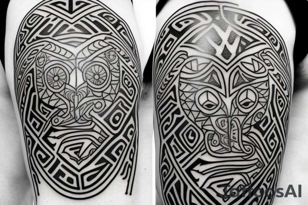 a morepork outline with some traditional maori design tattoo idea