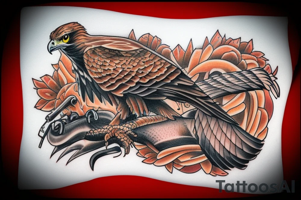 Red tailed Hawk carrying a rattle snake in it’s claws tattoo idea