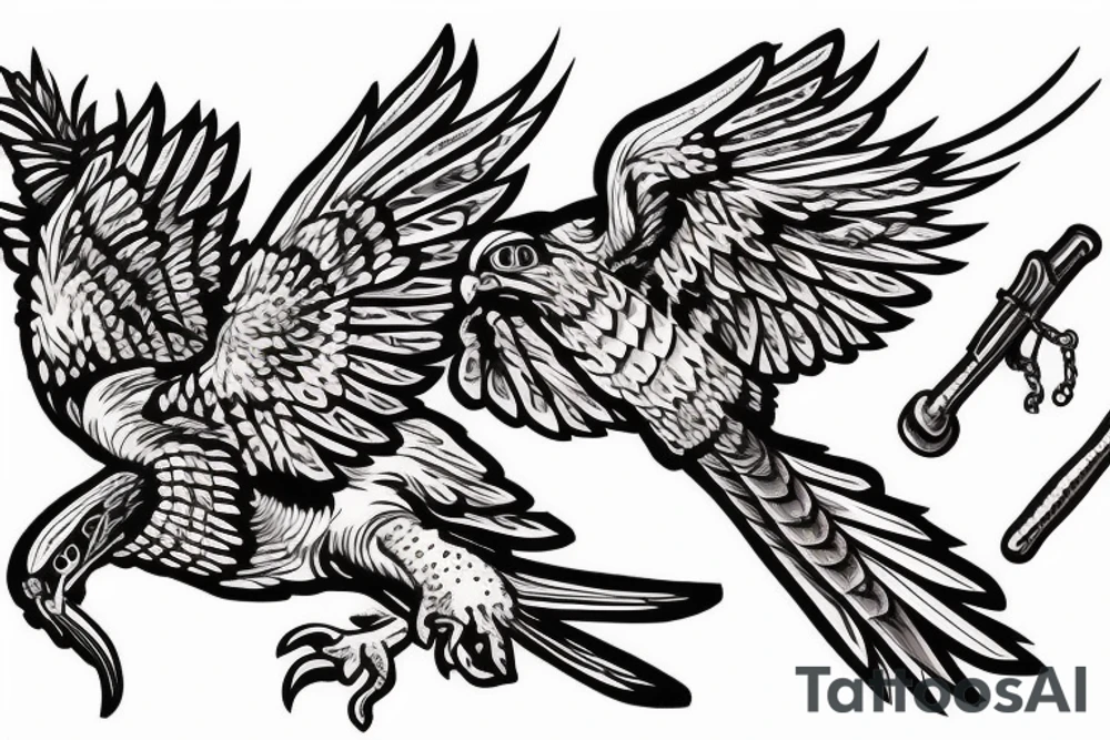 Flying red tailed Hawk carrying a dead rattle snake in it’s claws tattoo idea