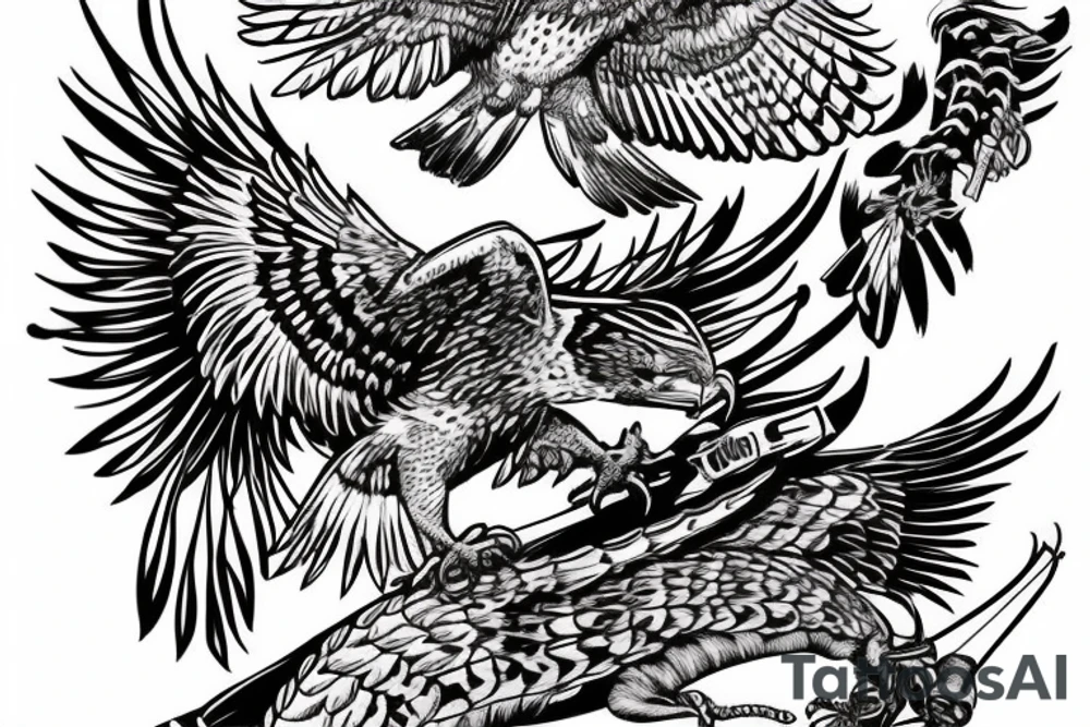 Flying red tailed Hawk carrying a dead rattle snake in it’s claws tattoo idea