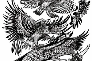 Flying red tailed Hawk carrying a dead rattle snake in it’s claws tattoo idea