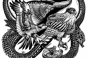 Flying red tailed Hawk carrying a dead rattle snake in it’s claws tattoo idea