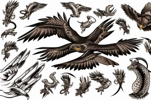 Flying red tailed Hawk killing rattle snake with claws tattoo idea