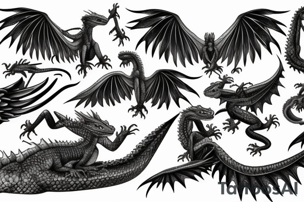 wings, with lightning, dragon lizard tattoo idea