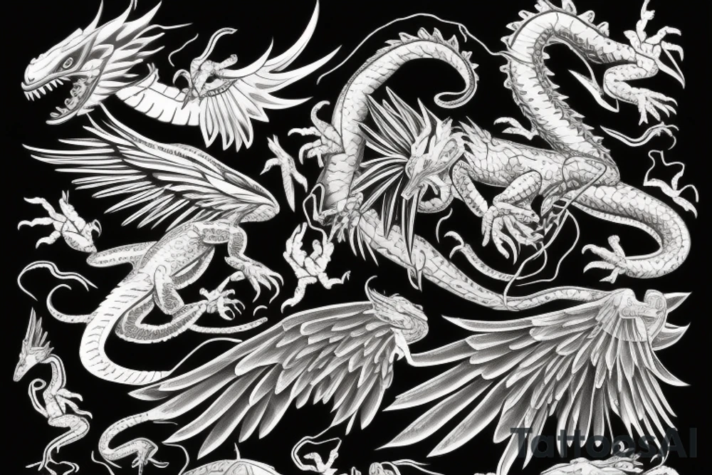 wings, with lightning, dragon lizard tattoo idea
