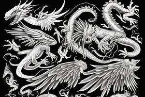 wings, with lightning, dragon lizard tattoo idea
