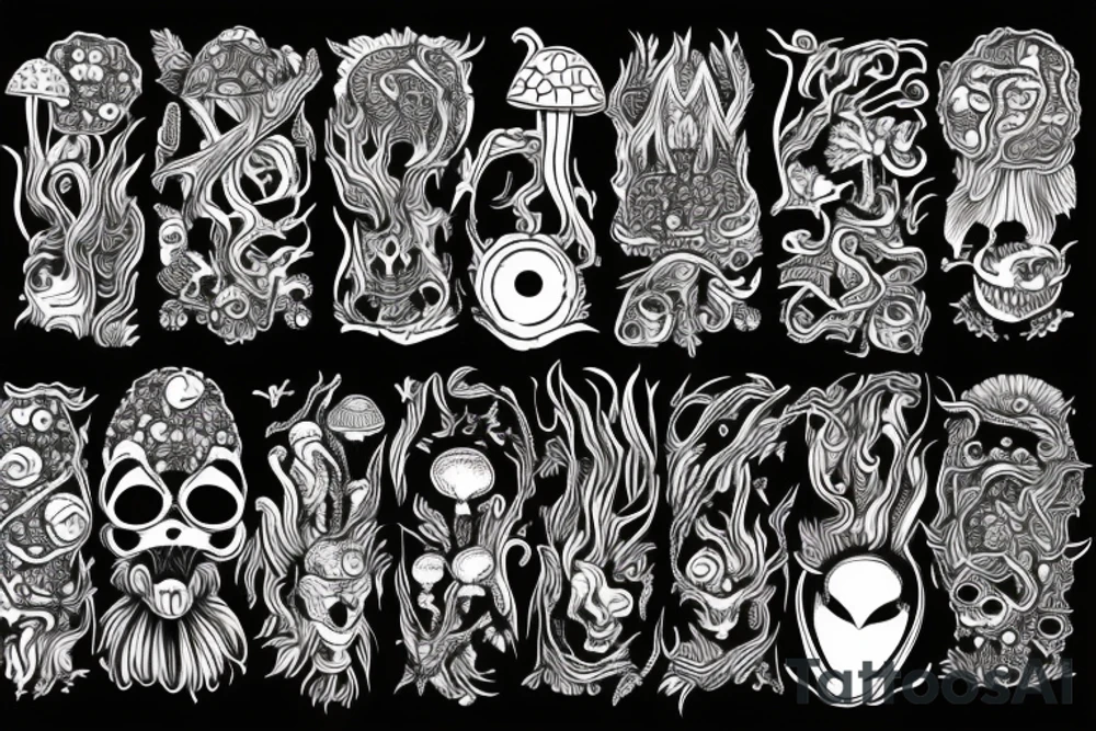 alien, mushroom, psychedelic, dmt, explosive, war, tribal tattoo idea alien, mushroom, psychedelic, dmt, explosive, war, tribal tattoo idea
