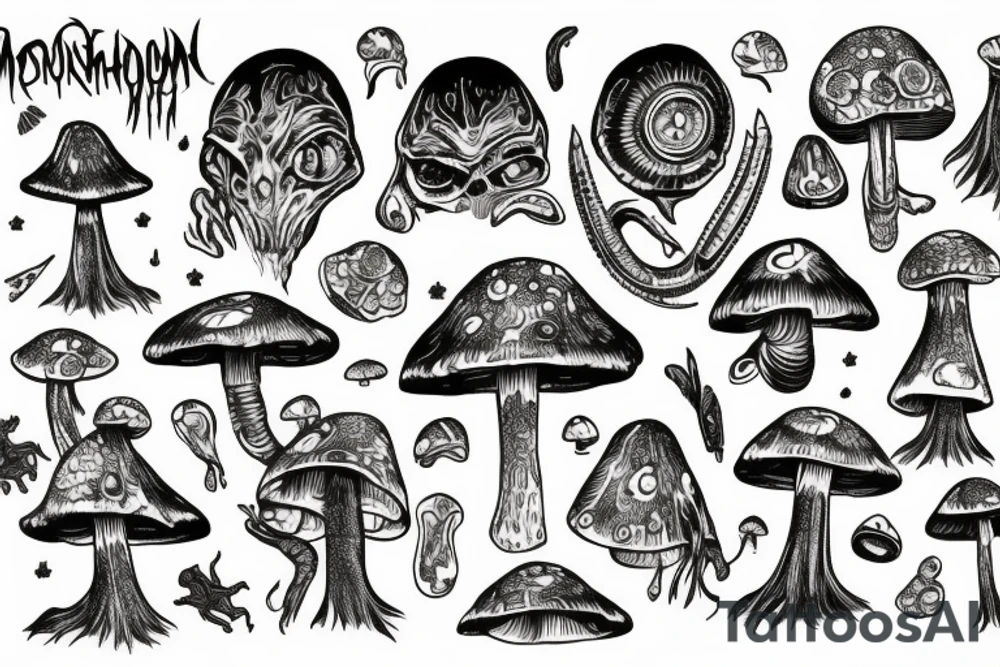 alien, mushroom, psychedelic, dmt, explosive, war, tribal tattoo idea alien, mushroom, psychedelic, dmt, explosive, war, tribal tattoo idea