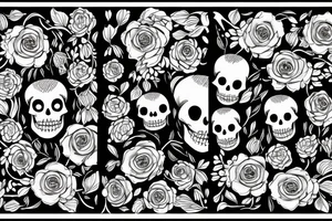 two skeletons, on sitting down with flowers. The other watering the flowers tattoo idea