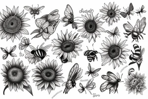 Sunflowers and bees and butterflies tattoo idea