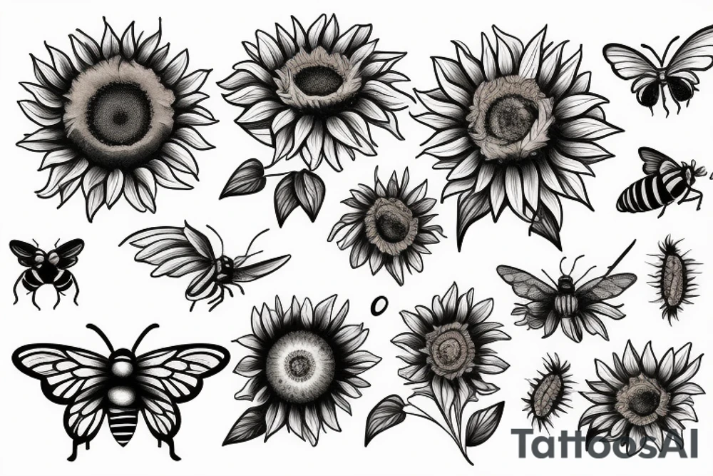 Sunflowers and bees and butterflies tattoo idea
