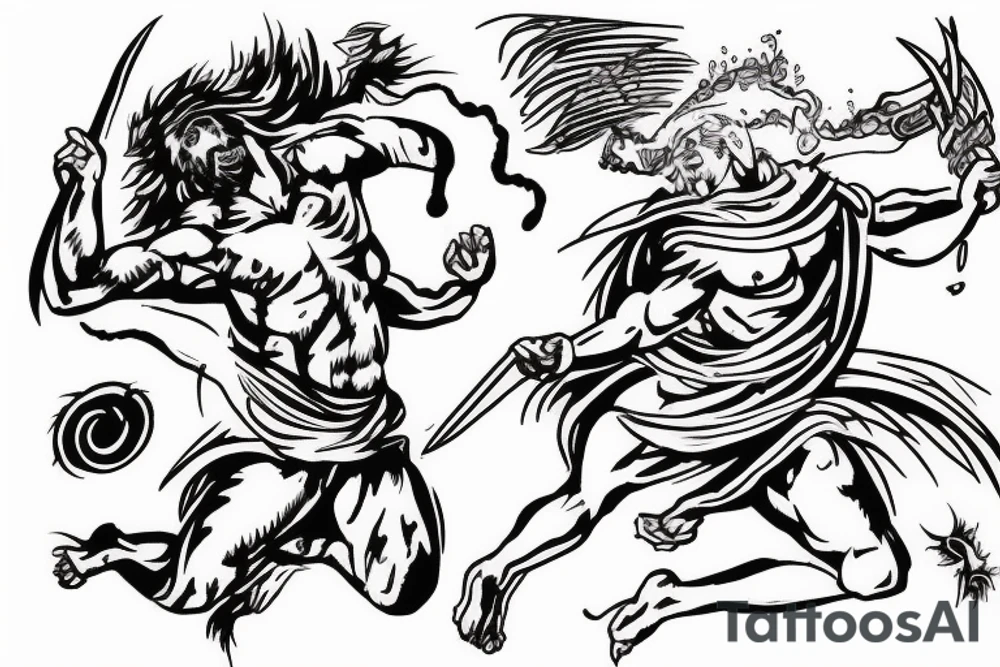 greek god killing enemy, lightning storm tattoo idea