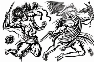 greek god killing enemy, lightning storm tattoo idea