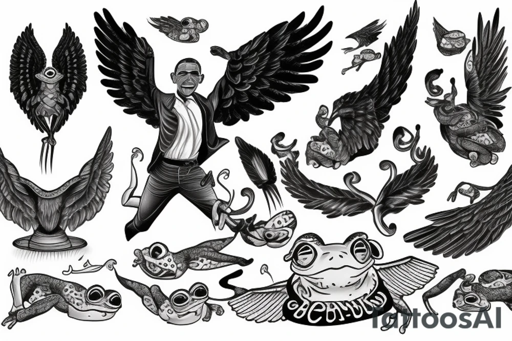 barrack obama with wings, fighting donald trump asian frog tattoo idea