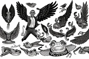 barrack obama with wings, fighting donald trump asian frog tattoo idea