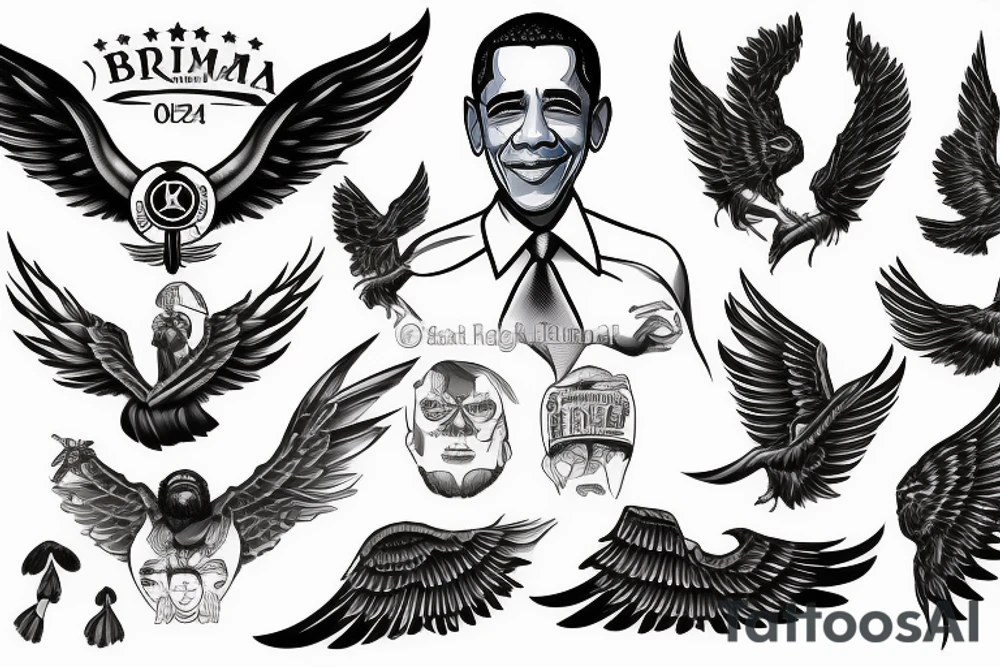barrack obama with wings, fighting donald trump asian tattoo idea