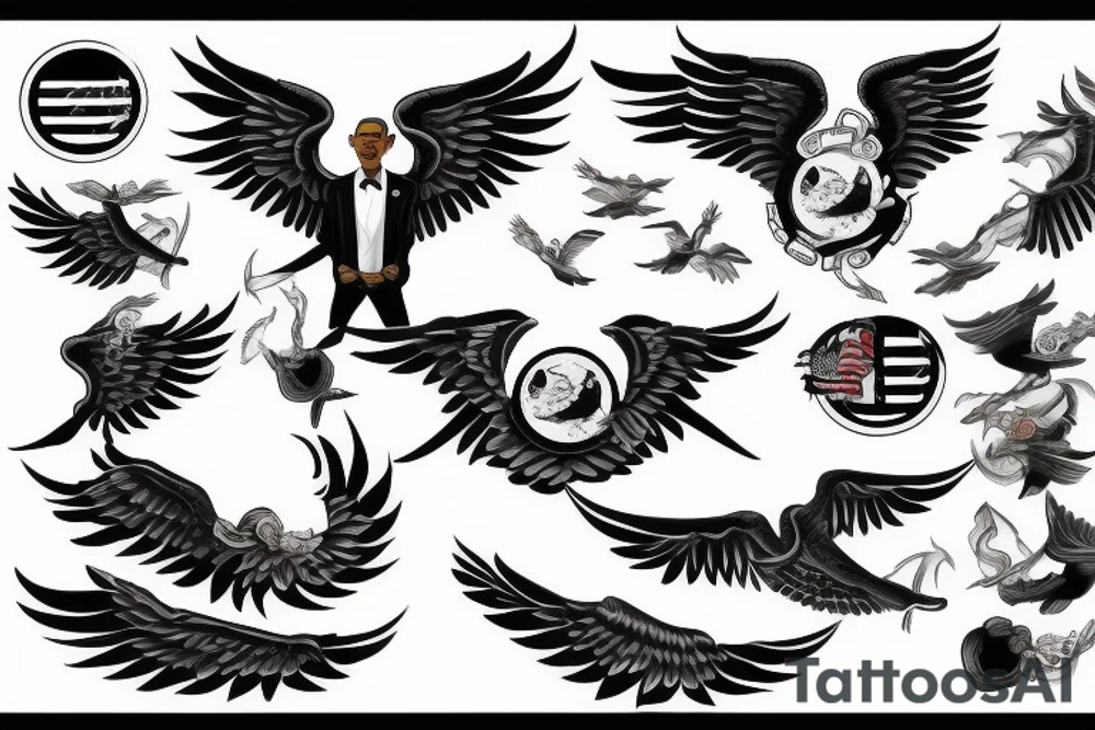 barrack obama with wings, fighting donald trump asian tattoo idea