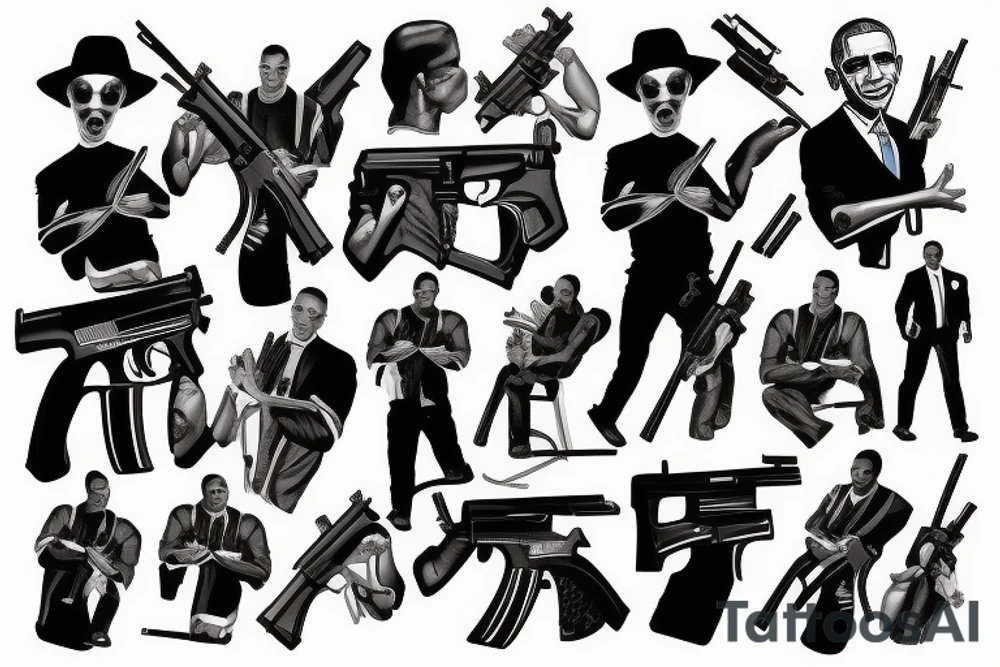 barrack obama gangster with guns tattoo idea
