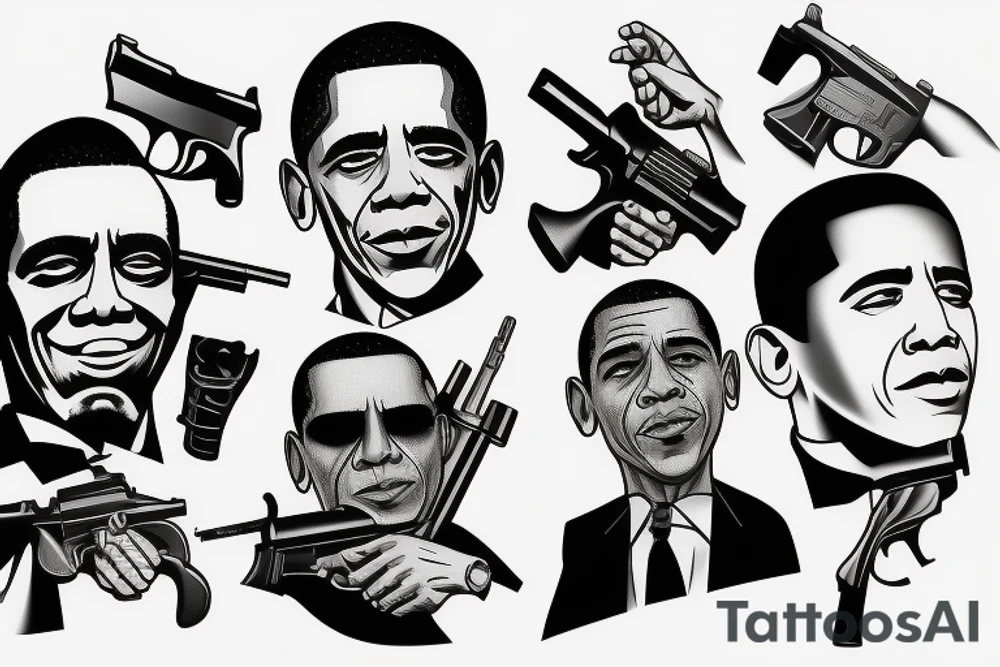barrack obama gangster with guns tattoo idea