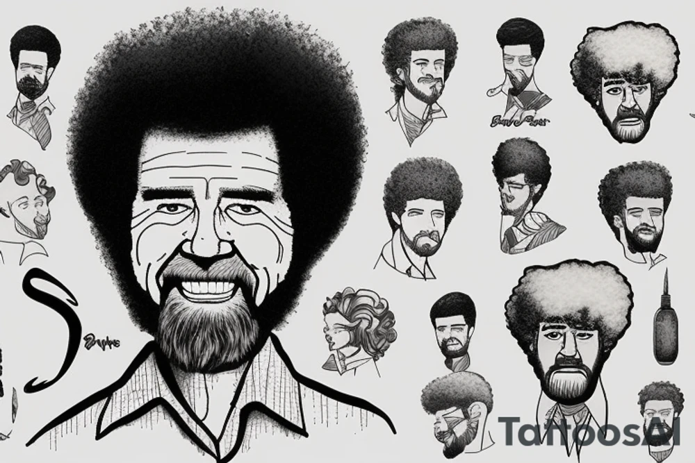 bob ross with fade haircut tattoo idea