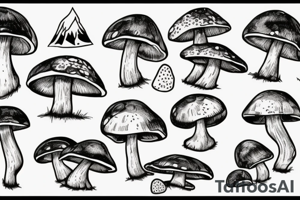 mushroom, snowboard tattoo idea