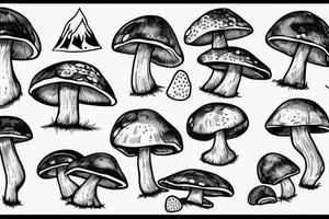 mushroom, snowboard tattoo idea