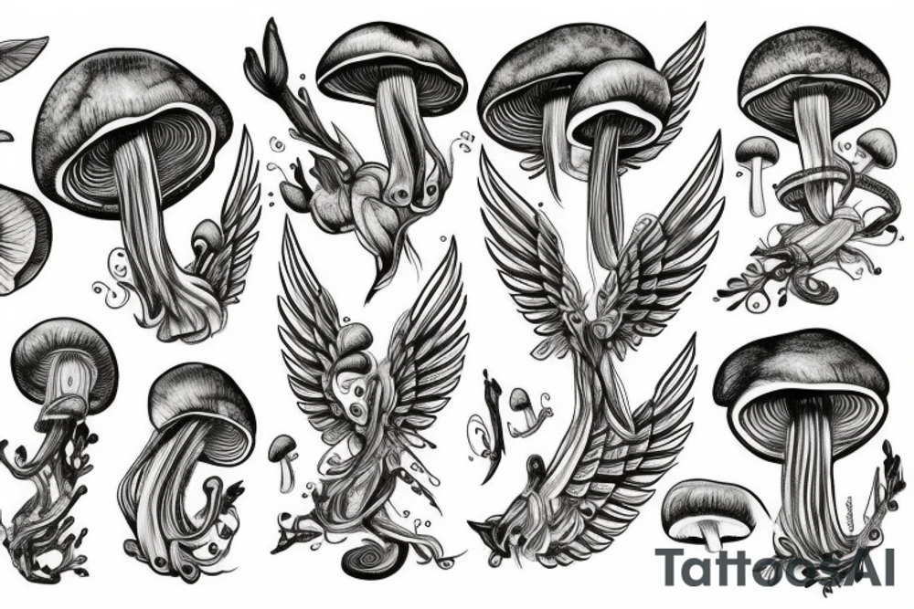 mushroom, snow, wings tattoo idea