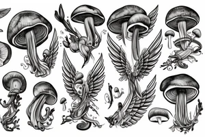 mushroom, snow, wings tattoo idea