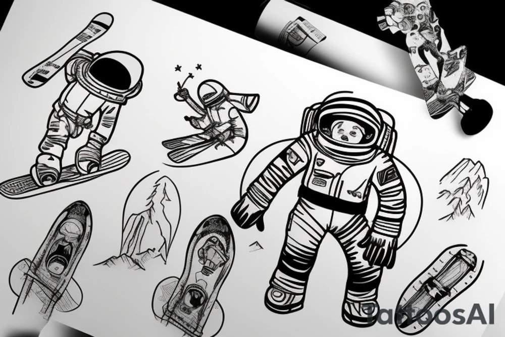 astronaut on snowboard tattoo idea