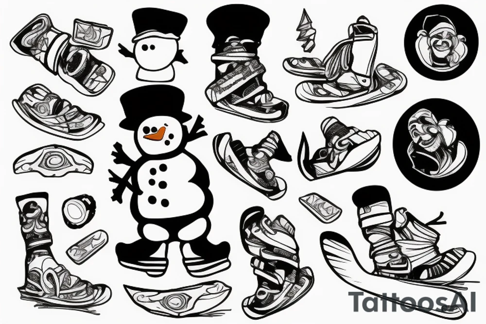 snowman on snowboard tattoo idea