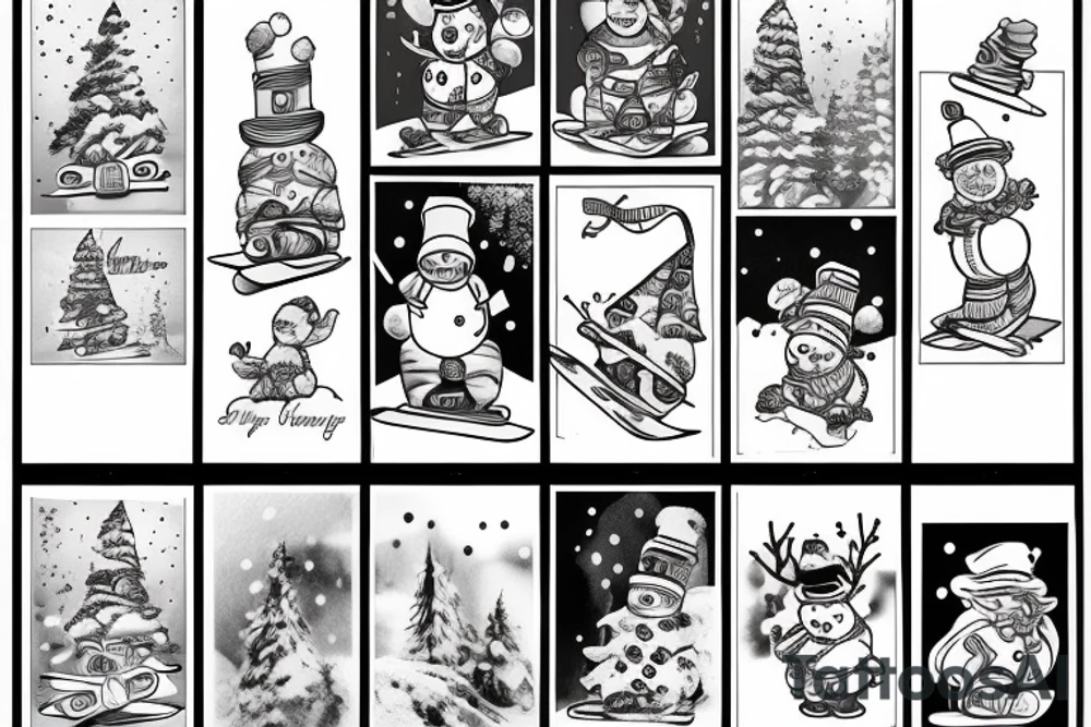 snowman on snowboard tattoo idea