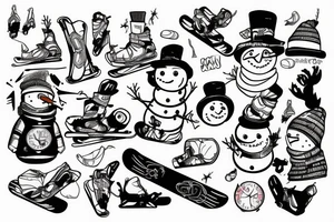 snowman on snowboard tattoo idea