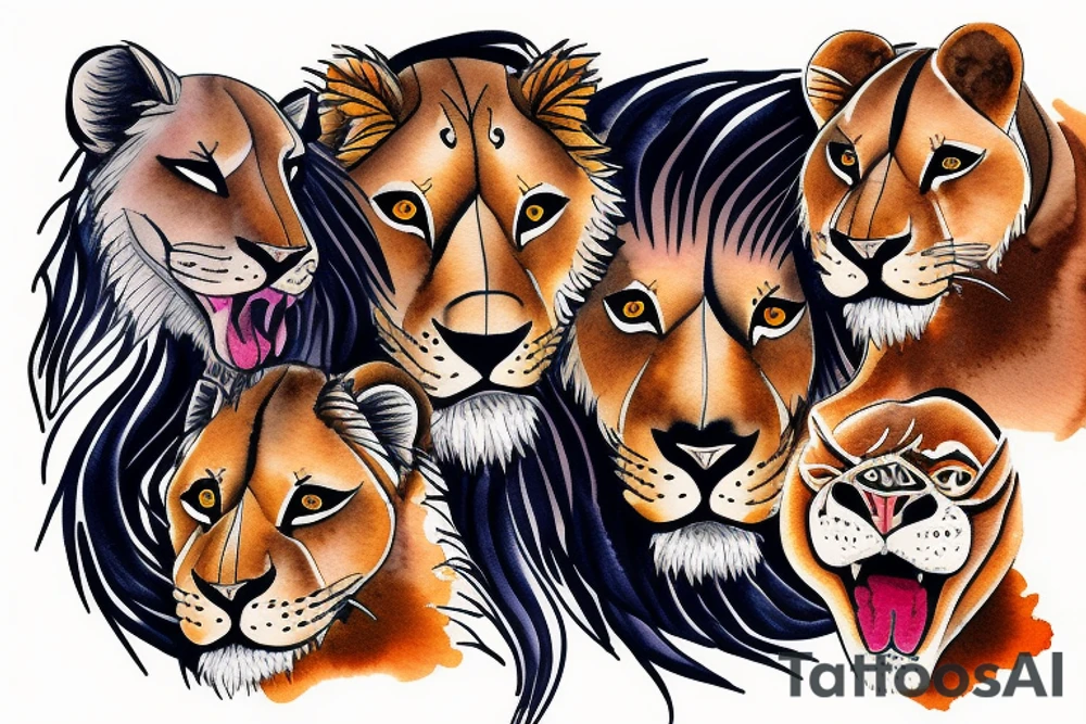 Fierce lioness and cubs tattoo idea