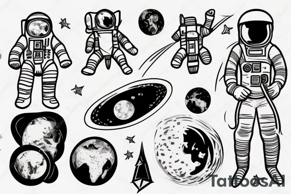 an astronaut holds earth tattoo idea