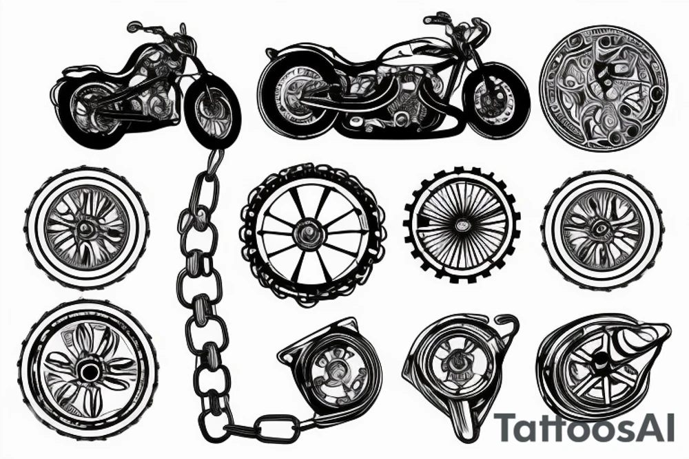 Motorcycle engine with a chain wrapped around it in a circle tattoo idea Motorcycle engine with a chain wrapped around it in a circle tattoo idea