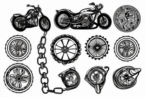 Motorcycle engine with a chain wrapped around it in a circle tattoo idea