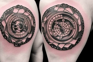 Motorcycle engine with a chain wrapped around it in a circle tattoo idea