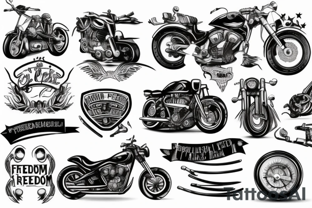 Motorcycle engine with the words freedom tattoo idea