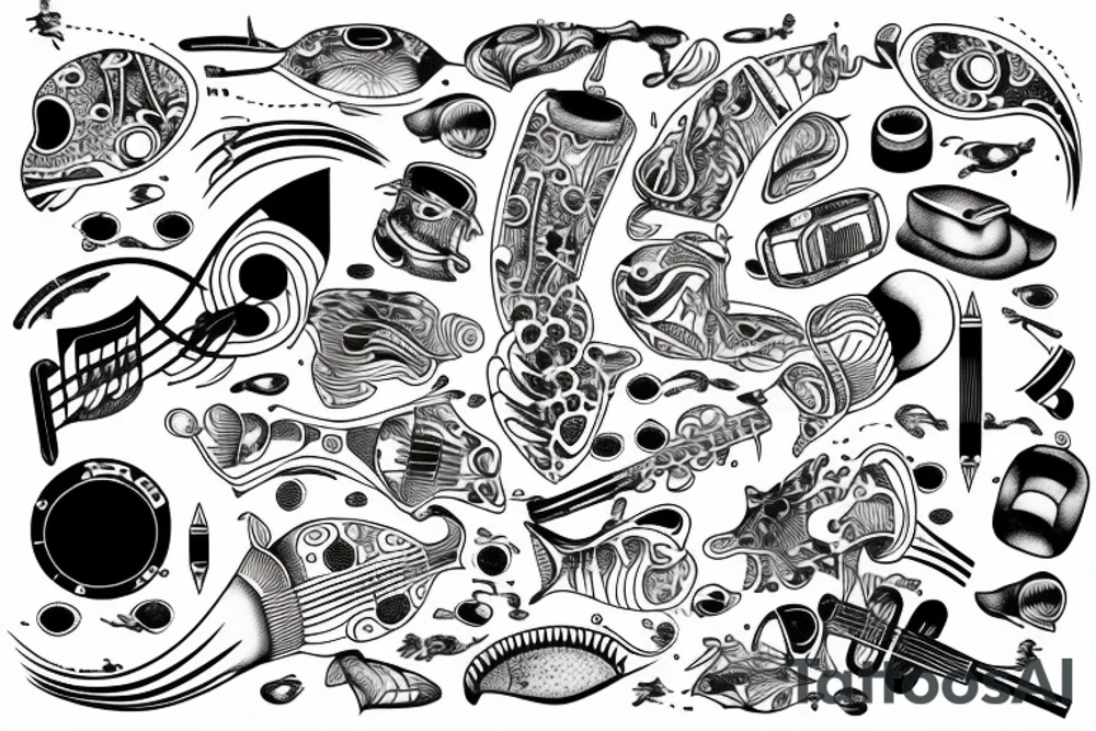 bass musical instrument with kepler patterns tattoo idea