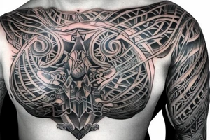 Chest tattoo, realistic body Armour, part of body tattoo idea