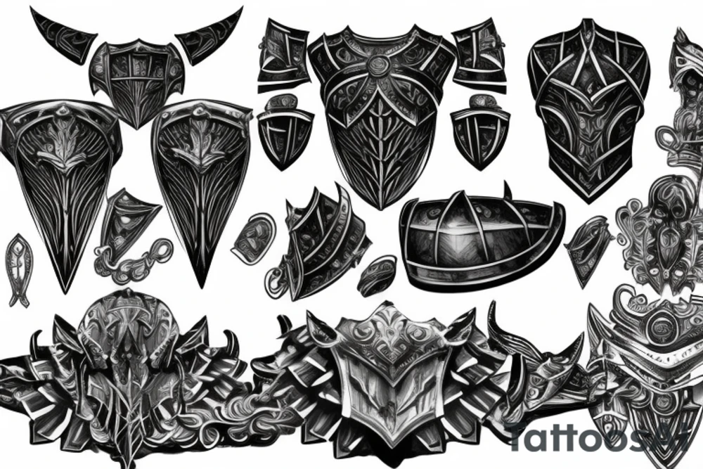 Chest tattoo, knight Armour, chest plate, built into body tattoo idea