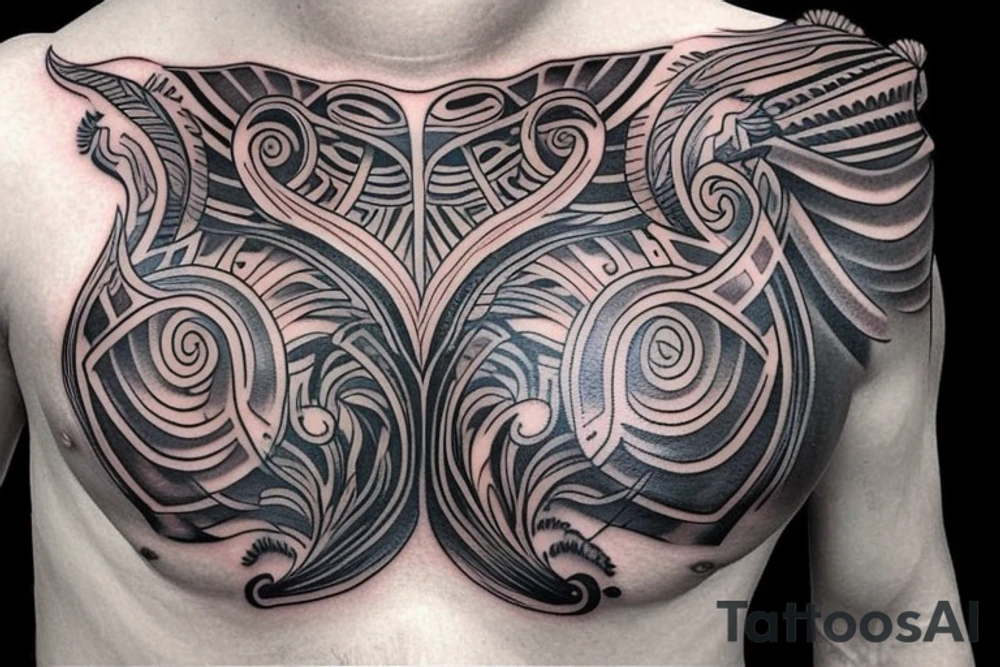 Chest tattoo, knight Armour, chest plate, built into body tattoo idea