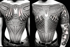 Chest tattoo, knight Armour, chest plate, part of body tattoo idea