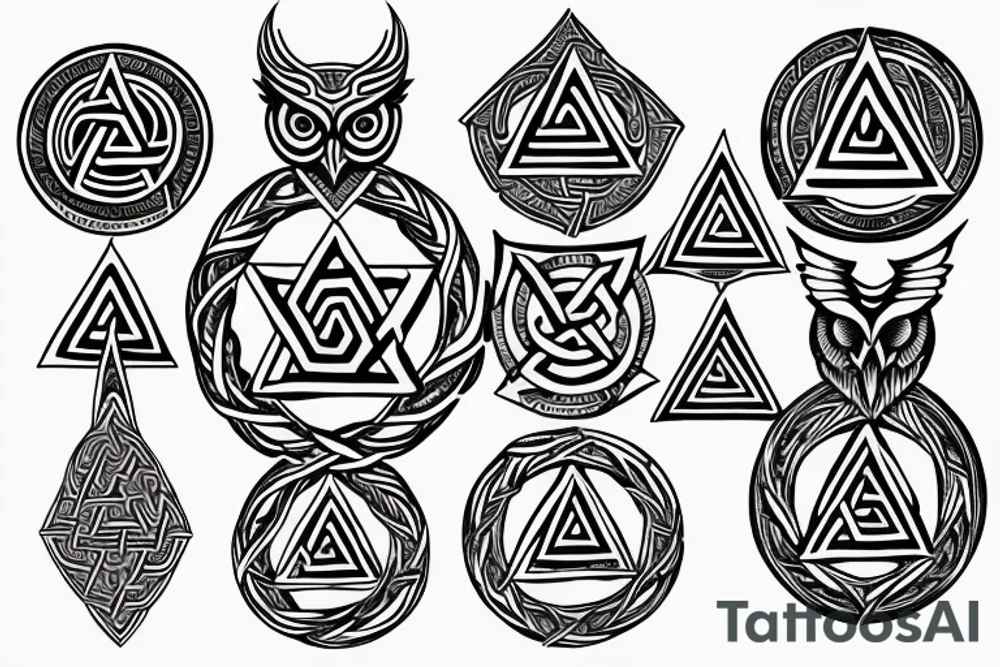 triskele valknut ancient greek  tree life unalome pentagram spiral owl tattoo idea