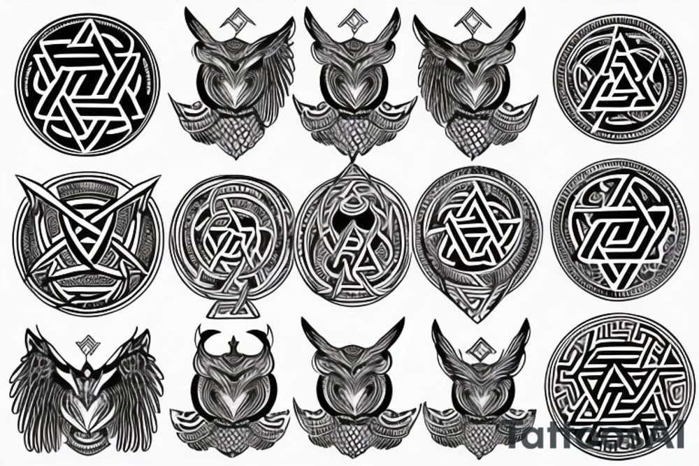 triskele valknut ancient greek  tree life unalome pentagram spiral owl tattoo idea