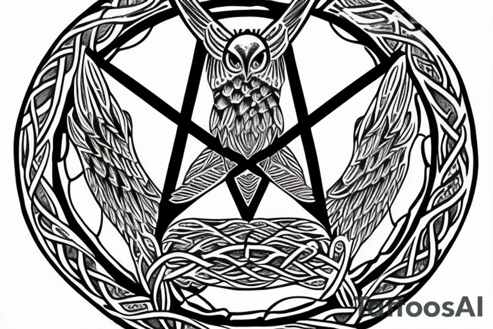triskele ancient greek  tree of 
life unalome pentagram spiral owl tattoo idea