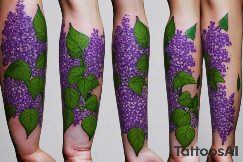 Purple lilacs with green stem and leaves tattoo idea