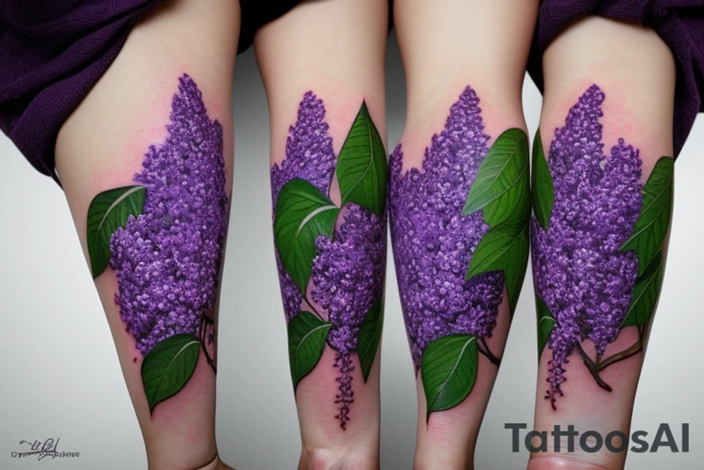 Purple lilacs with green stem and leaves tattoo idea